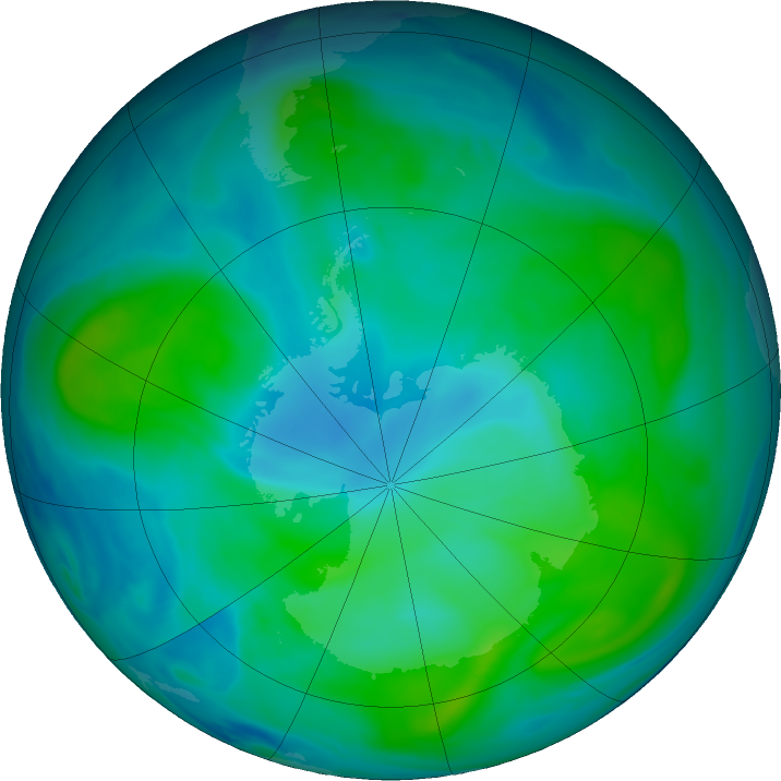 Antarctic ozone map for 19 February 2020